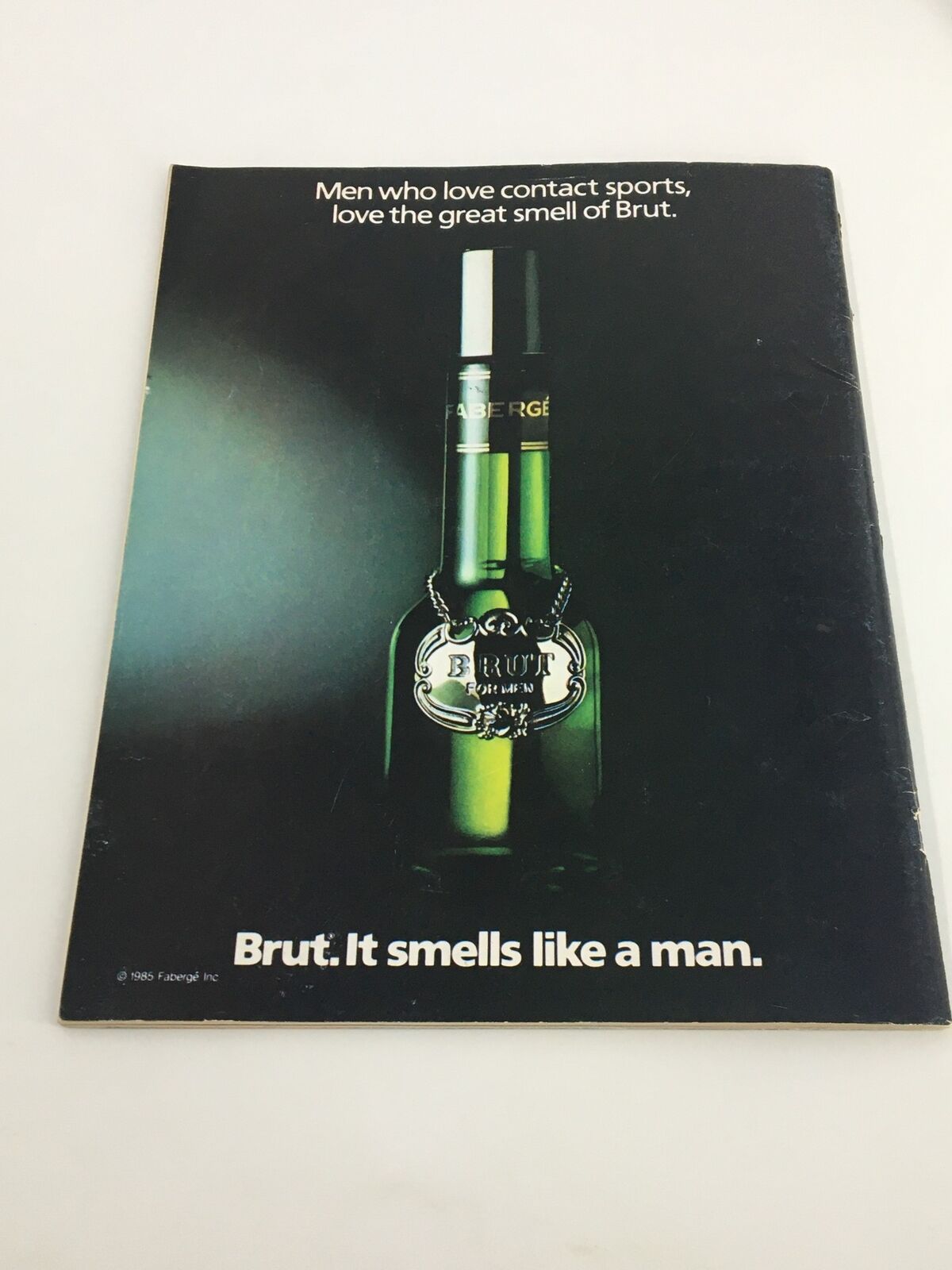 WWF Magazine June 1987 advertisement for Brut cologne promoting its appeal to contact sports fans.
