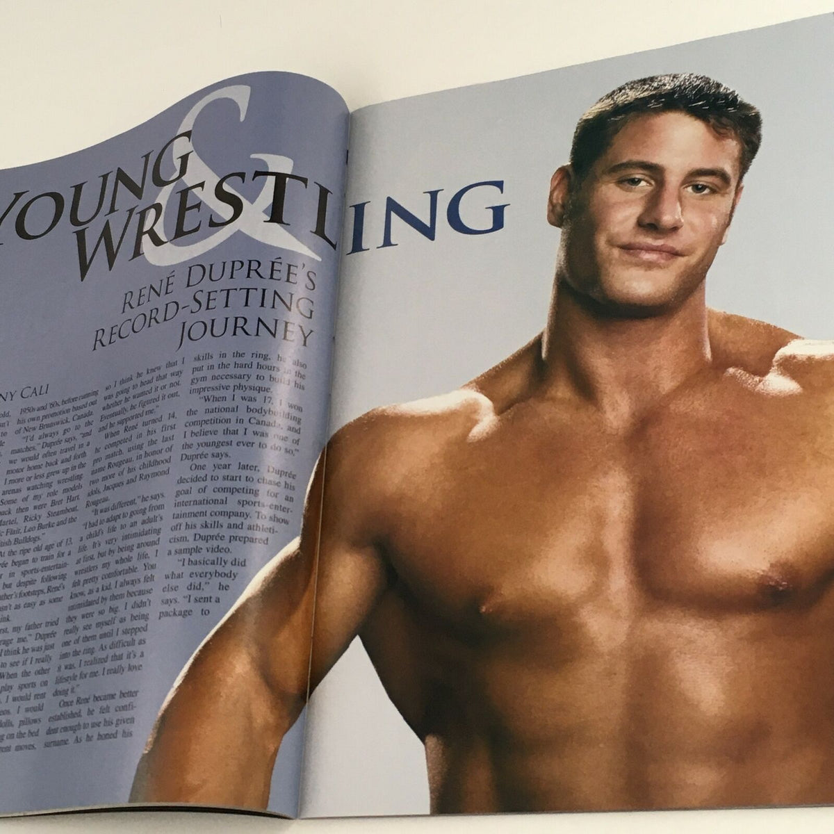 WWE Raw Magazine March 2004 article on René Dupree's record-setting journey in professional wrestling.