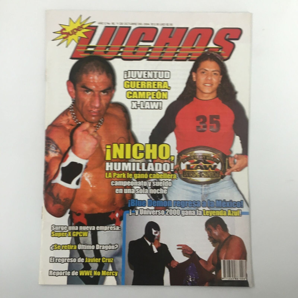 Front cover image of Super Luchas Magazine October 2004, highlighting Juventud Guerrera champion of X-Law with other wrestling visuals.
