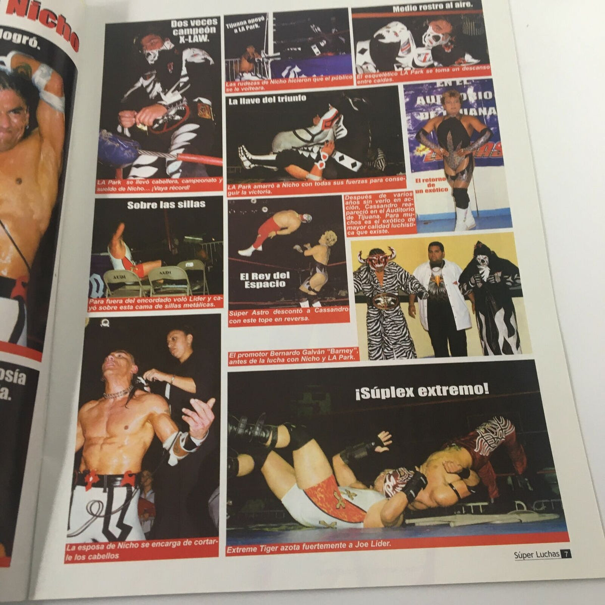 Another interior page of Super Luchas Magazine October 2004 featuring wrestling matches and key moments in lucha libre, showcasing exciting visuals.