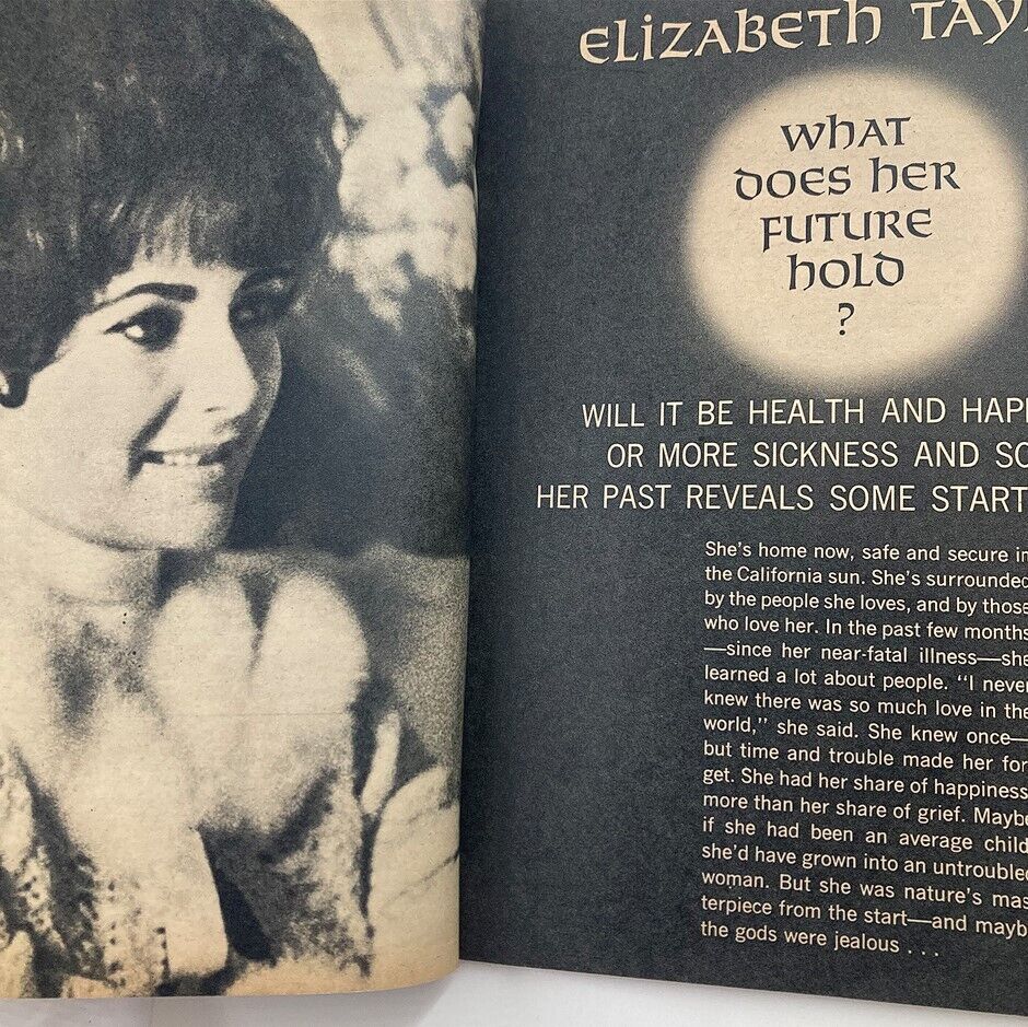 Interior page from VTG Hollywood Life Stories Magazine 1961 discussing Elizabeth Taylor's future and personal reflections.