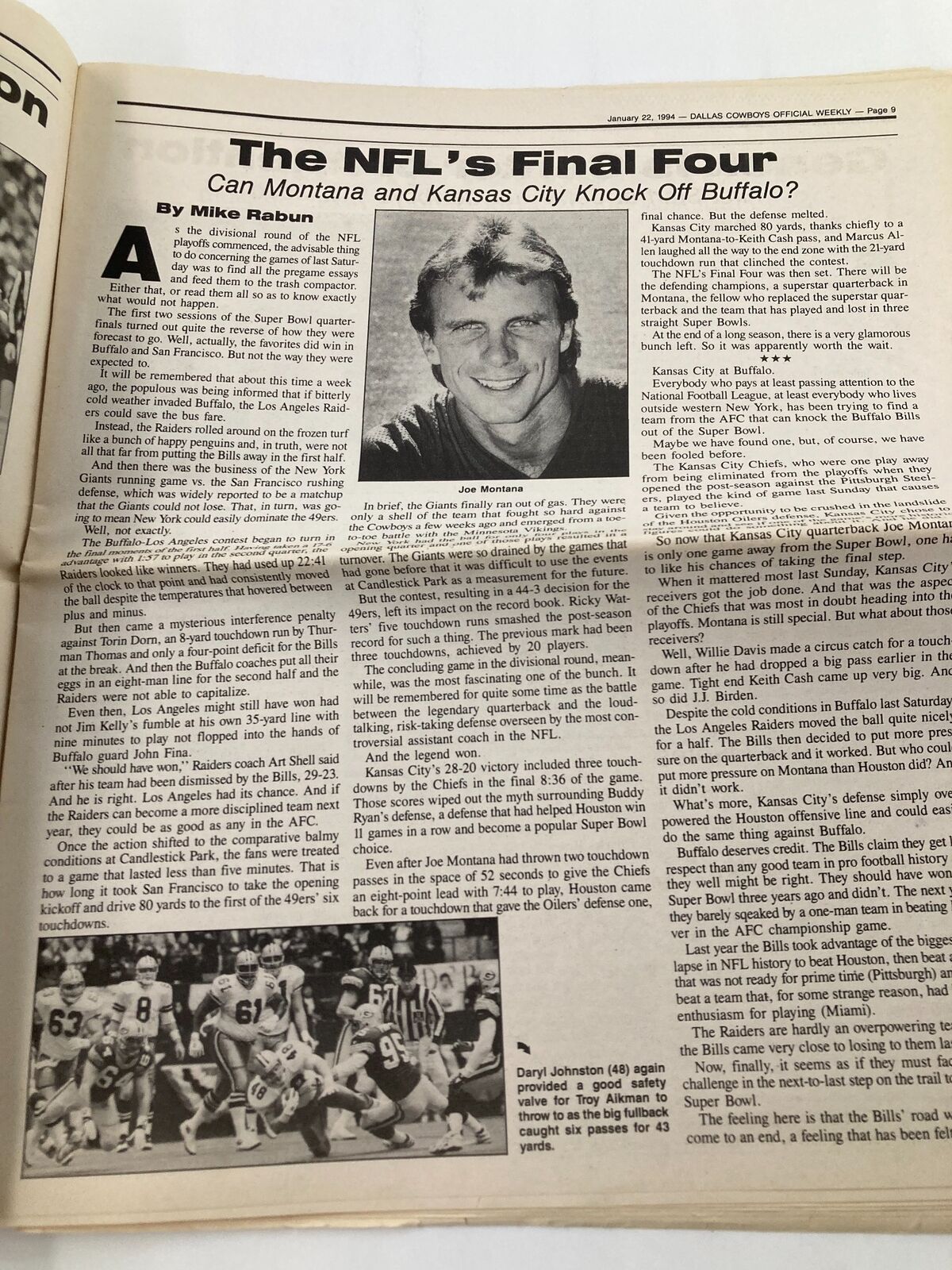 Dallas Cowboys Weekly Newspaper January 22 1994 Vol 19 #31 Alvin Harper featuring an article titled 'The NFL's Final Four' discussing playoff matchups.