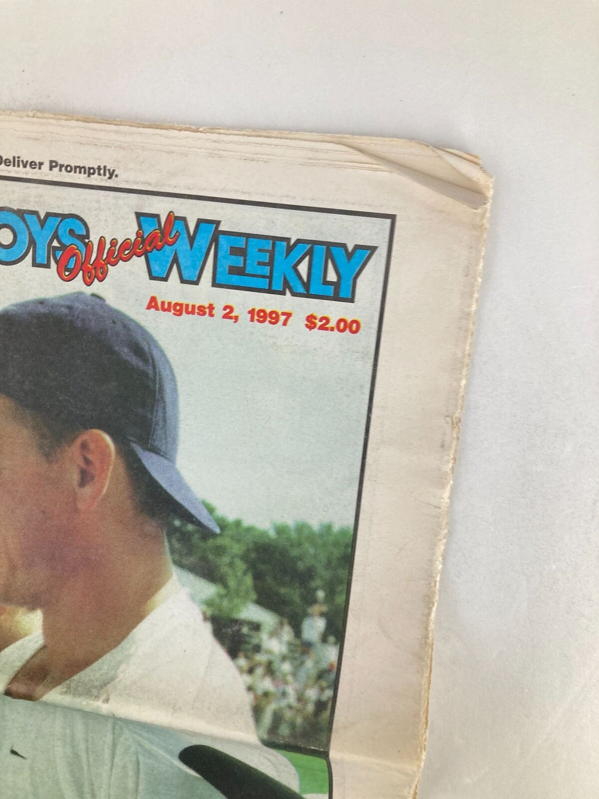 Close-up of the Dallas Cowboys Weekly Newspaper August 2 1997 Vol 23 #8, showing the headline with the date and price, emphasizing the official Dallas Cowboys branding.