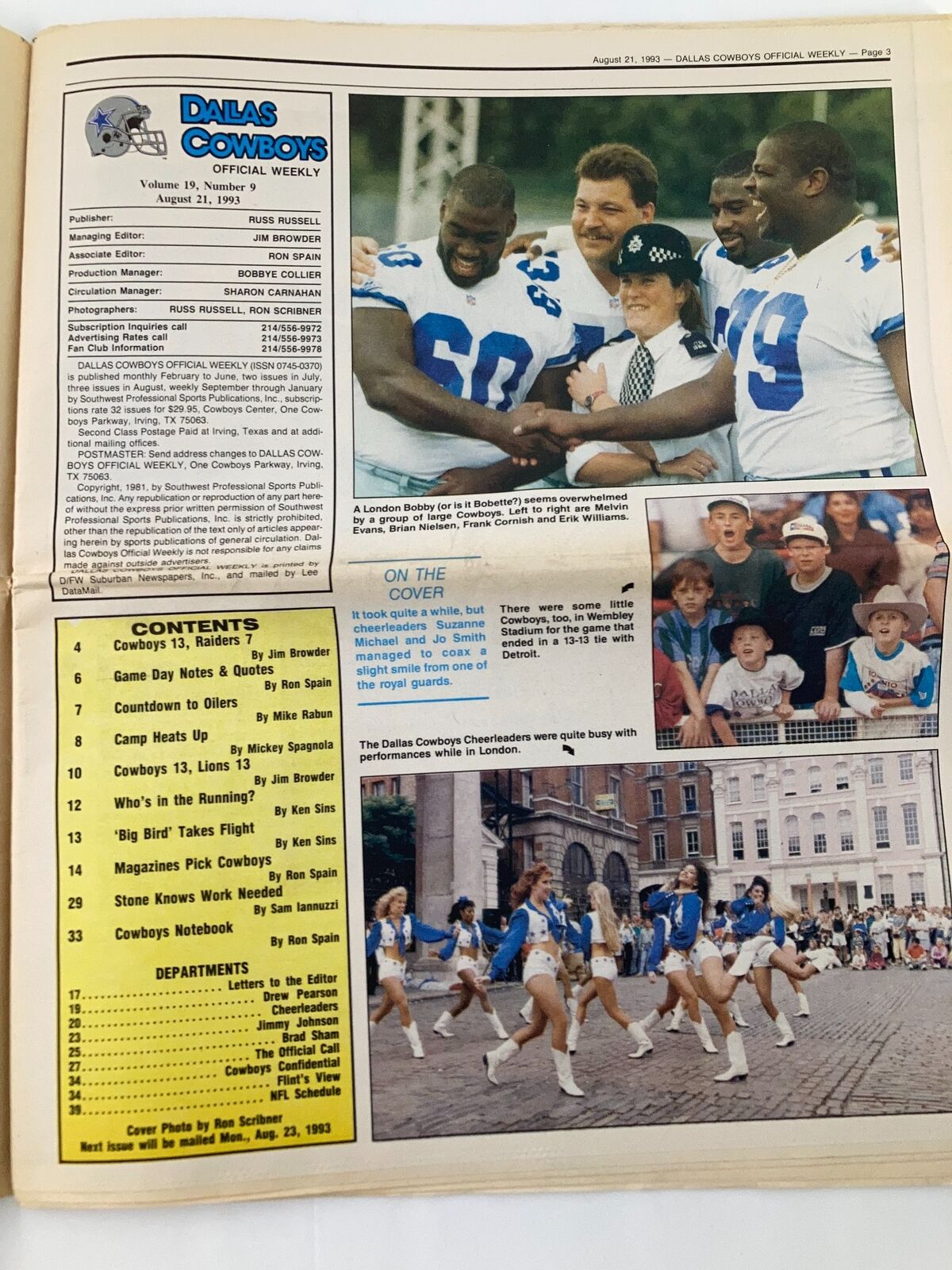 Dallas Cowboys Weekly Newspaper August 21 1993 Vol 19 #9 Melvin Evans featuring players and fans, highlighting team spirit and community engagement.