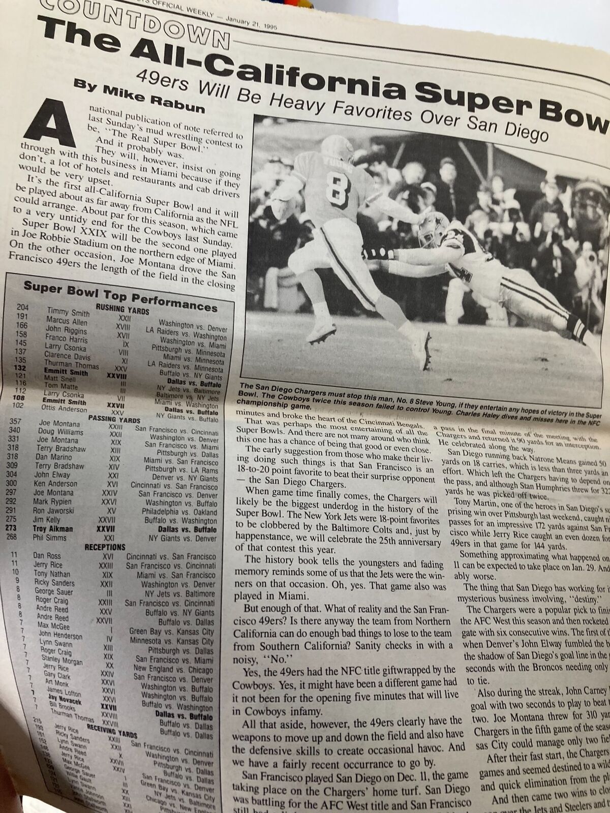 Dallas Cowboys Weekly Newspaper January 21 1995 Vol 20 #32 Michael Irvin showcasing coverage of Super Bowl predictions and key player performances.