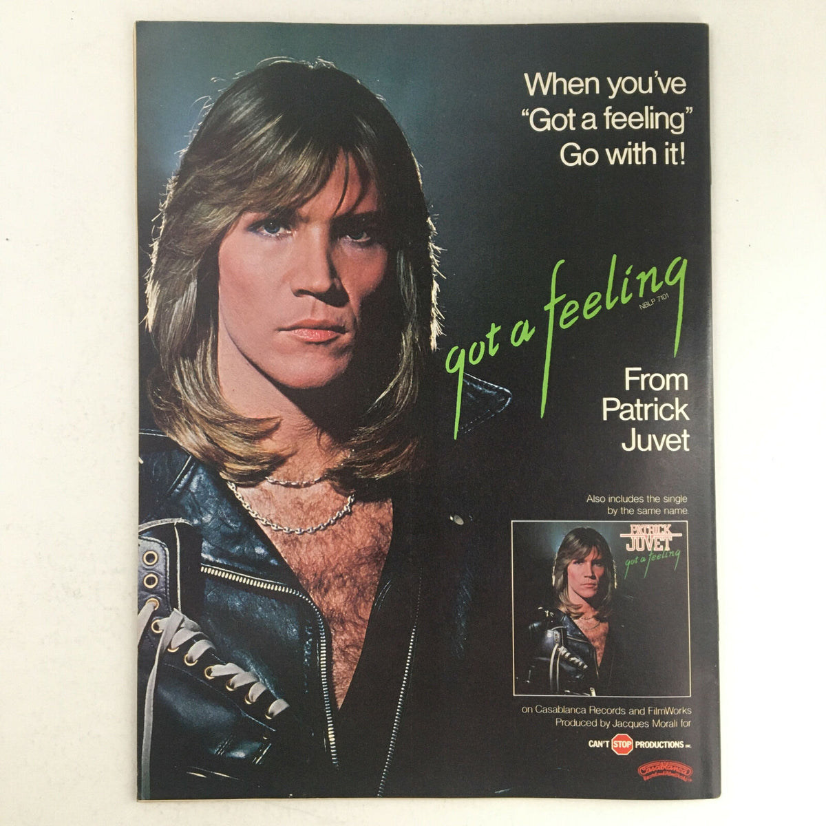 Advertisement page from Circus Magazine July 20 1978 for Patrick Juvet's single 'Got a Feeling,' featuring a photo of the artist.