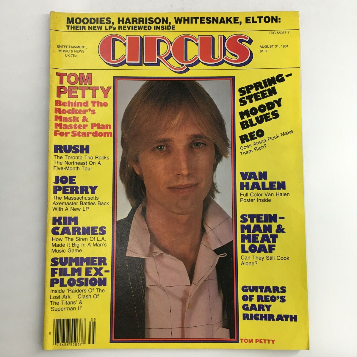 Circus Magazine August 31 1981 featuring Tom Petty on the cover, along with Joe Perry and Kim Carnes, showcasing articles about rock music legends and pop culture of the early 1980s.