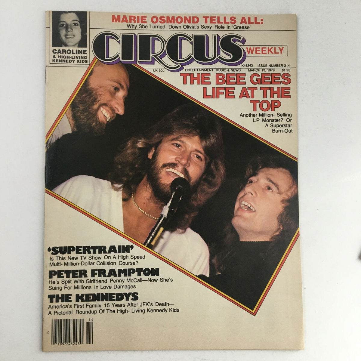 Cover of Circus Magazine March 13, 1979 featuring The Bee Gees with the title 'Life at the Top'. This vintage magazine showcases iconic pop culture from the late 1970s.