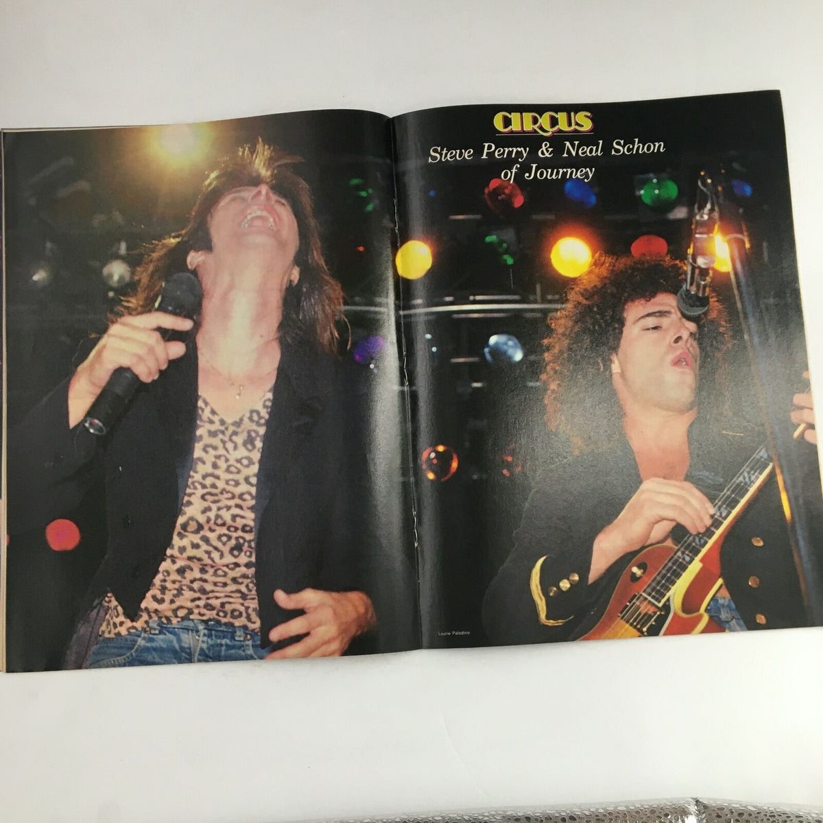 Image from Circus Magazine April 30, 1982 featuring Steve Perry and Neal Schon of Journey performing on stage, capturing the energy of iconic rock music.