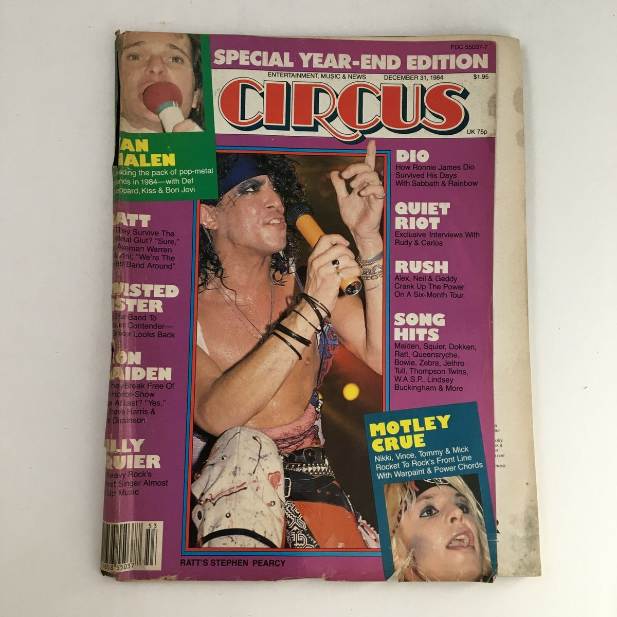 Circus Magazine December 31 1984 featuring Iron Maiden and Stephen Pearcy on the cover, highlighting notable rock bands and musicians of the 1980s.