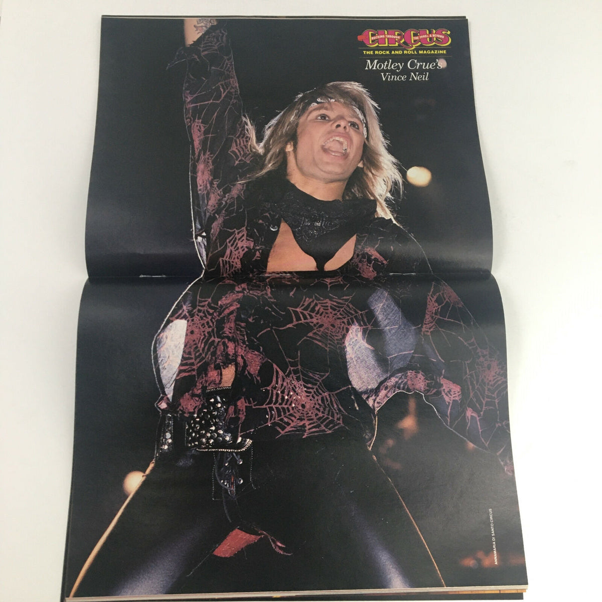 Poster featuring Vince Neil of Mötley Crüe from Circus Magazine May 31, 1990, showcasing his energetic stage performance and iconic rock style.