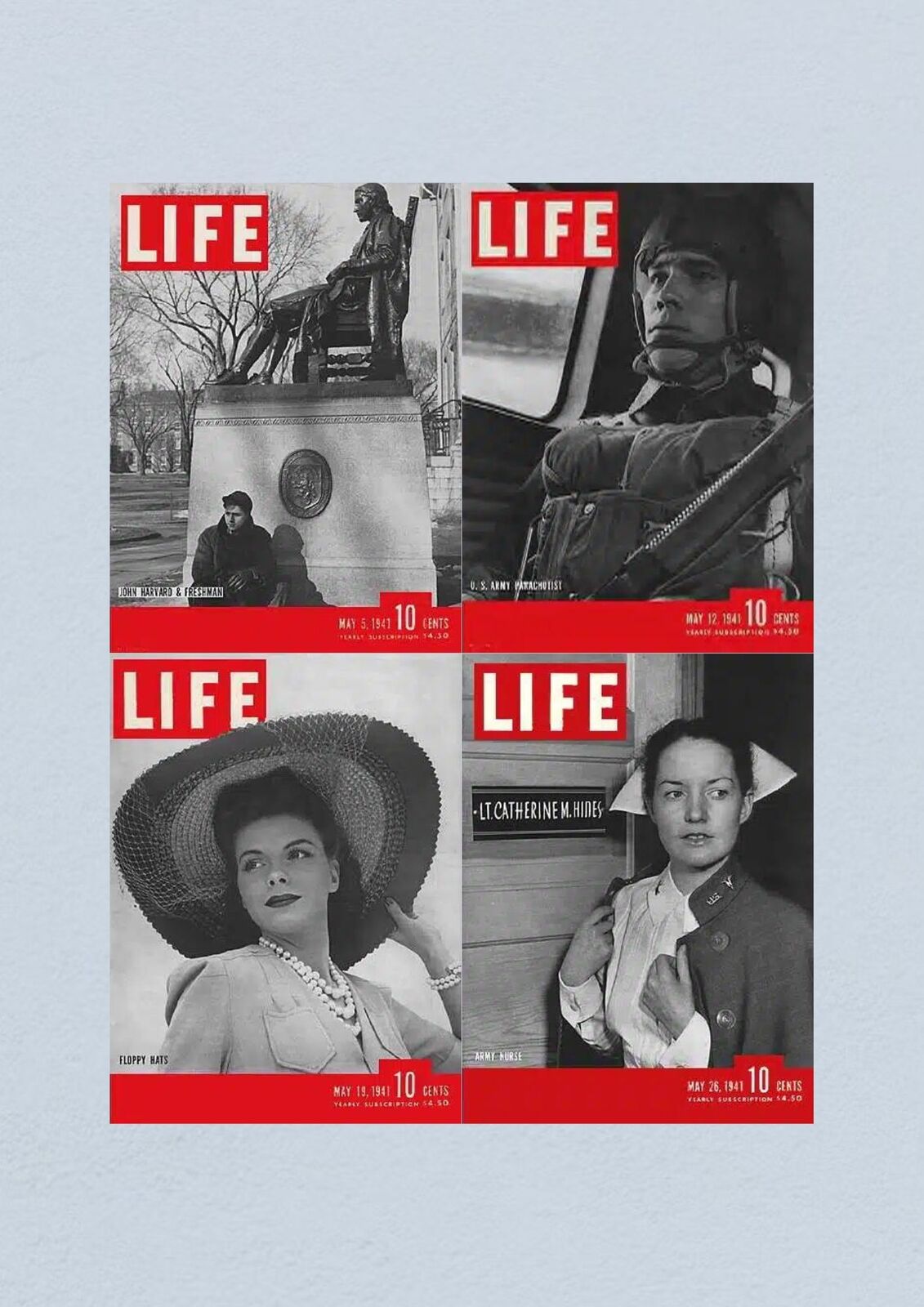 Life Magazine cover for May 26, 1941 featuring a nurse Lt. Catherine M. Hines, part of the Life Magazine Lot of 4 Full Month of May 1941.