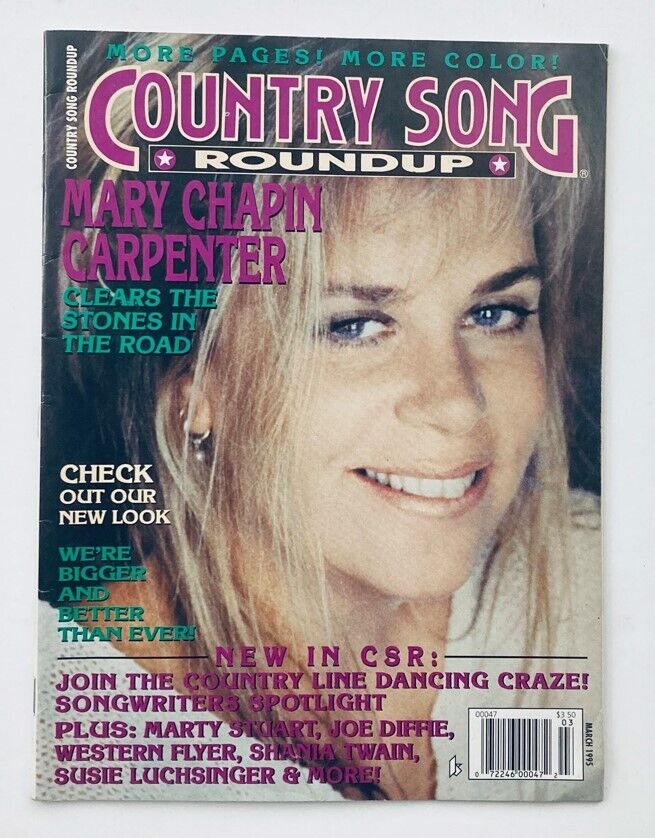 Cover of Country Song Roundup Magazine March 1995 featuring Mary Chapin Carpenter, showcasing vibrant colors and country music highlights.