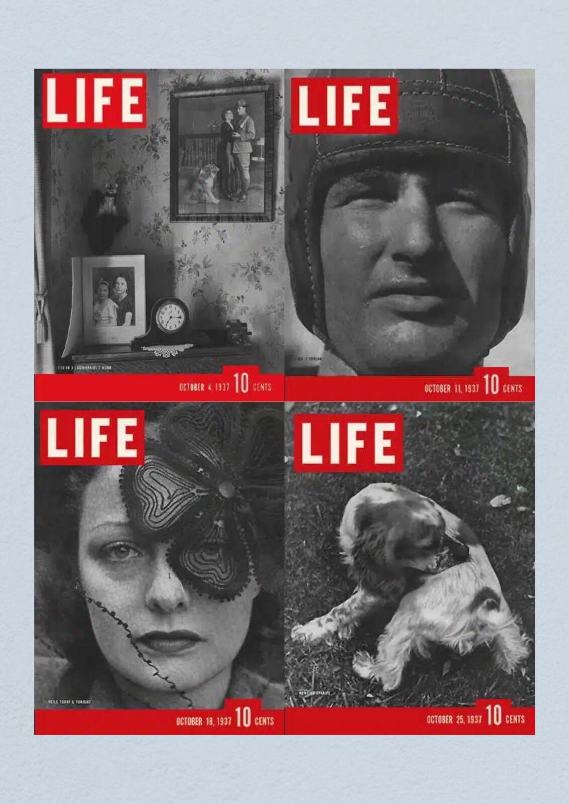 Life Magazine Lot of 4 Full Month of October 1937 featuring covers from October 4, 11, 18, and 25, showcasing iconic imagery from a historical era.