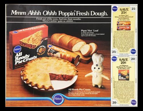1983 Pillsbury All Ready Pie Crusts Circular Coupon Advertisement featuring a pie and a dough loaf, showcasing the product and an expired coupon offer.