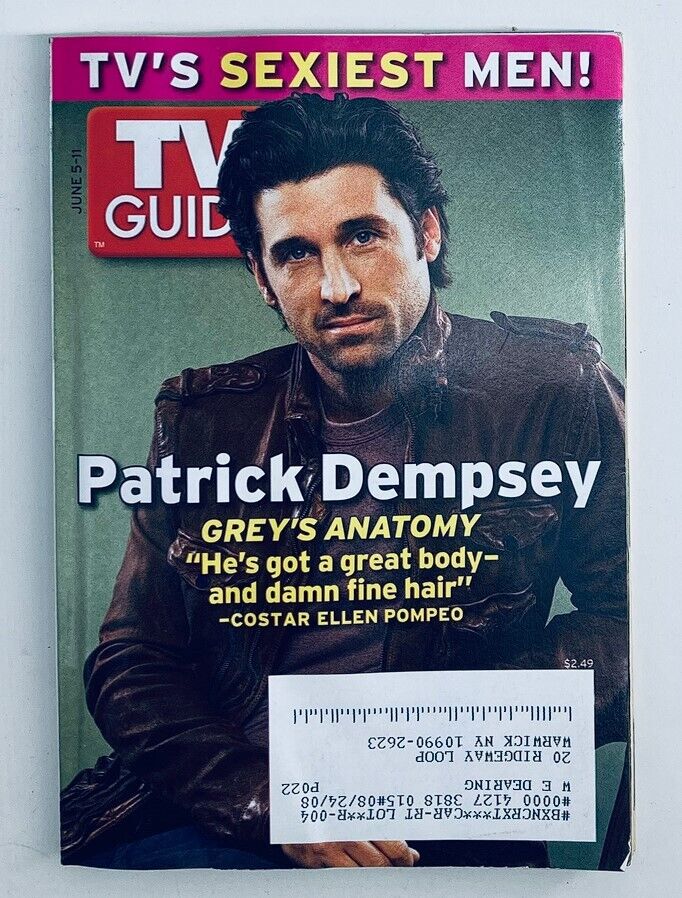 TV Guide Magazine June 5 2005 featuring Patrick Dempsey on the cover, highlighting his role in Grey's Anatomy with the caption 'TV's Sexiest Men!'. This iconic issue showcases Dempsey's appeal and significance in early 2000s television history.
