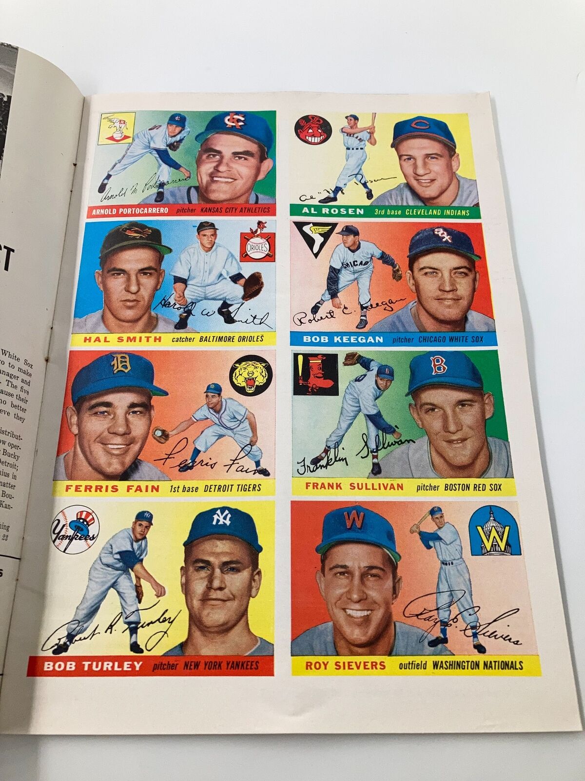 Vintage baseball card page from VTG Sports Illustrated Magazine April 18 1955 showcasing Al Rosen and other famous baseball players.
