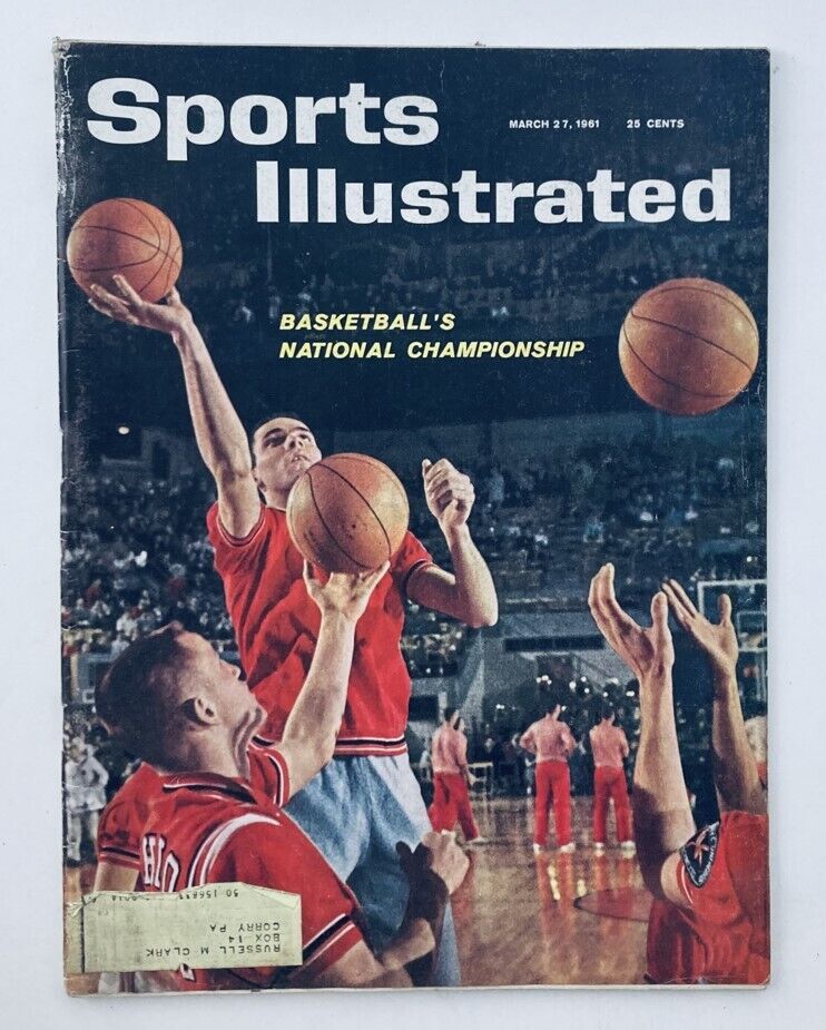 Vintage Sports Illustrated magazine cover from March 27, 1961, featuring Basketball's National Championship with players in red jerseys and basketballs.