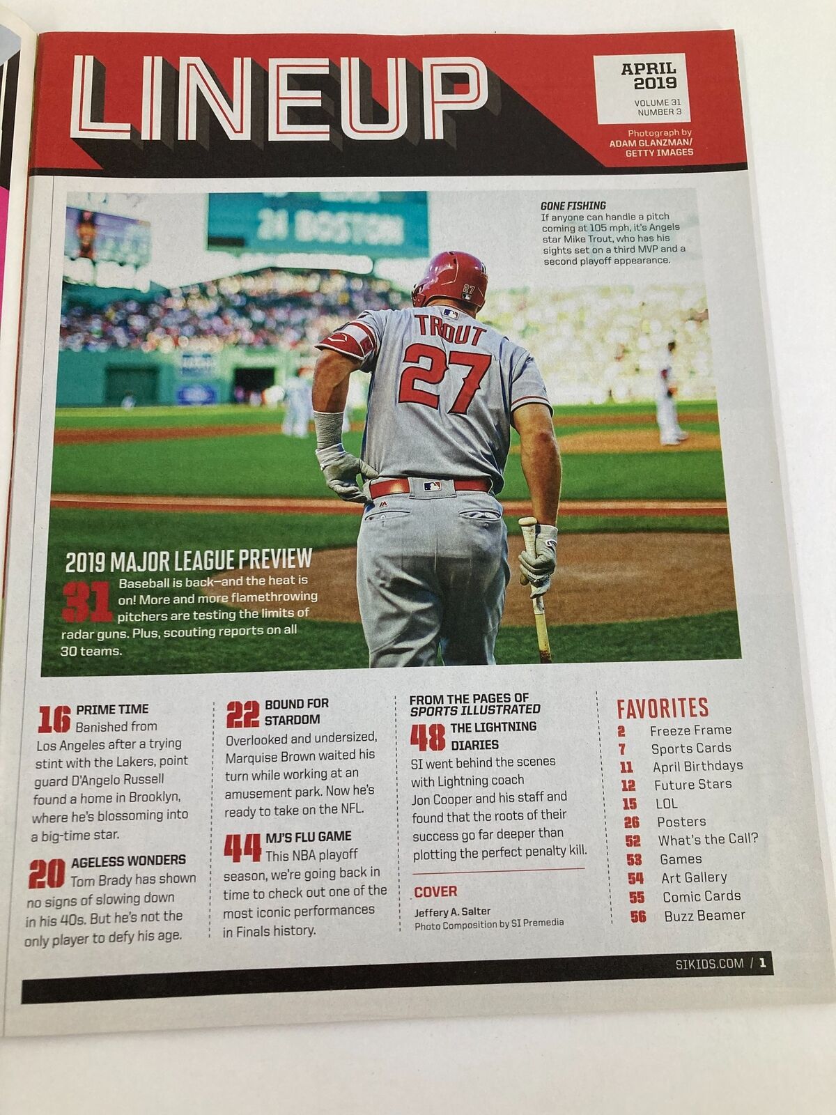 Inside page of Sports Illustrated Kids Magazine April 2019 Vol 31 #3 displaying the 'LINEUP' section with a preview of the 2019 Major League Baseball Season.