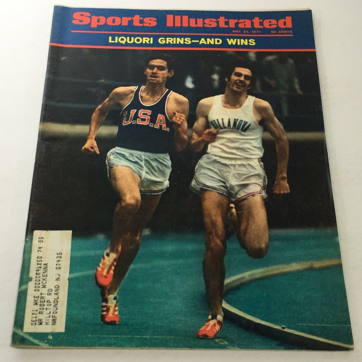 Sports Illustrated cover from May 24, 1971 featuring the title 'Liquori Grins and Wins' with two athletes running, one wearing a U.S.A. jersey and the other in a Villanova jersey.
