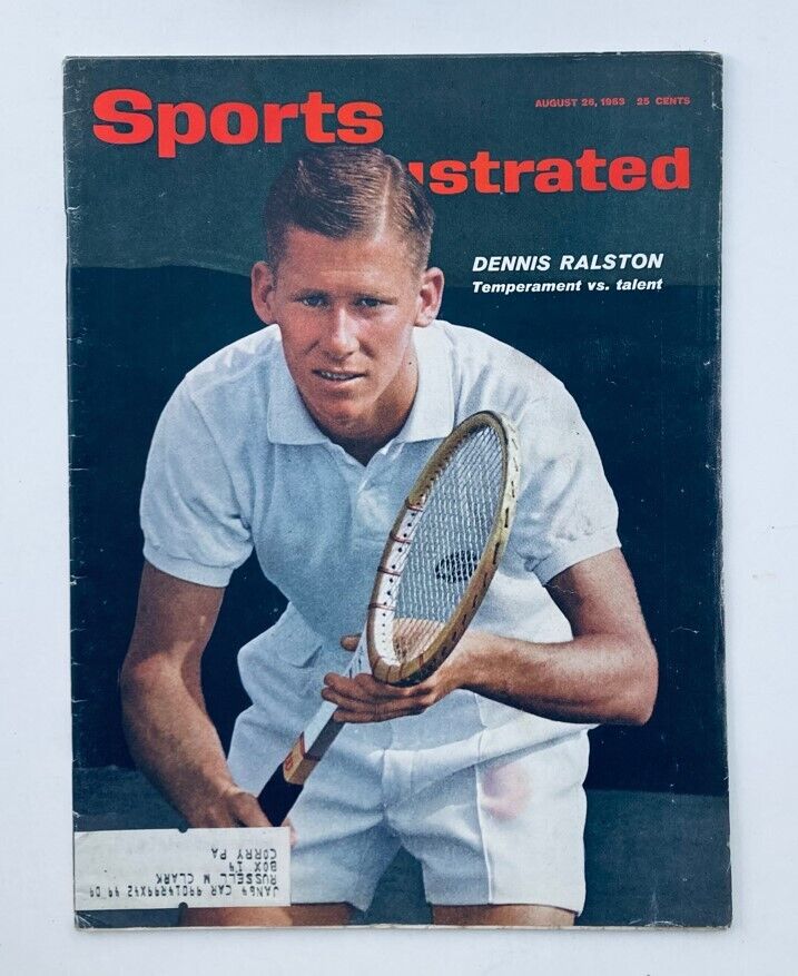 Vintage Sports Illustrated Magazine featuring Dennis Ralston on the cover, August 26, 1963, Volume 19, No. 9, showcasing classic tennis imagery and sports history.