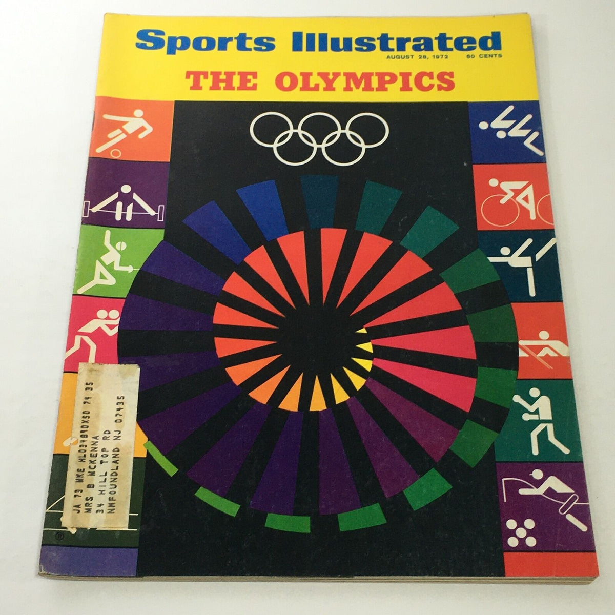 Cover of Sports Illustrated magazine from August 28, 1972, featuring 'The Olympics' with colorful graphics representing various sports.