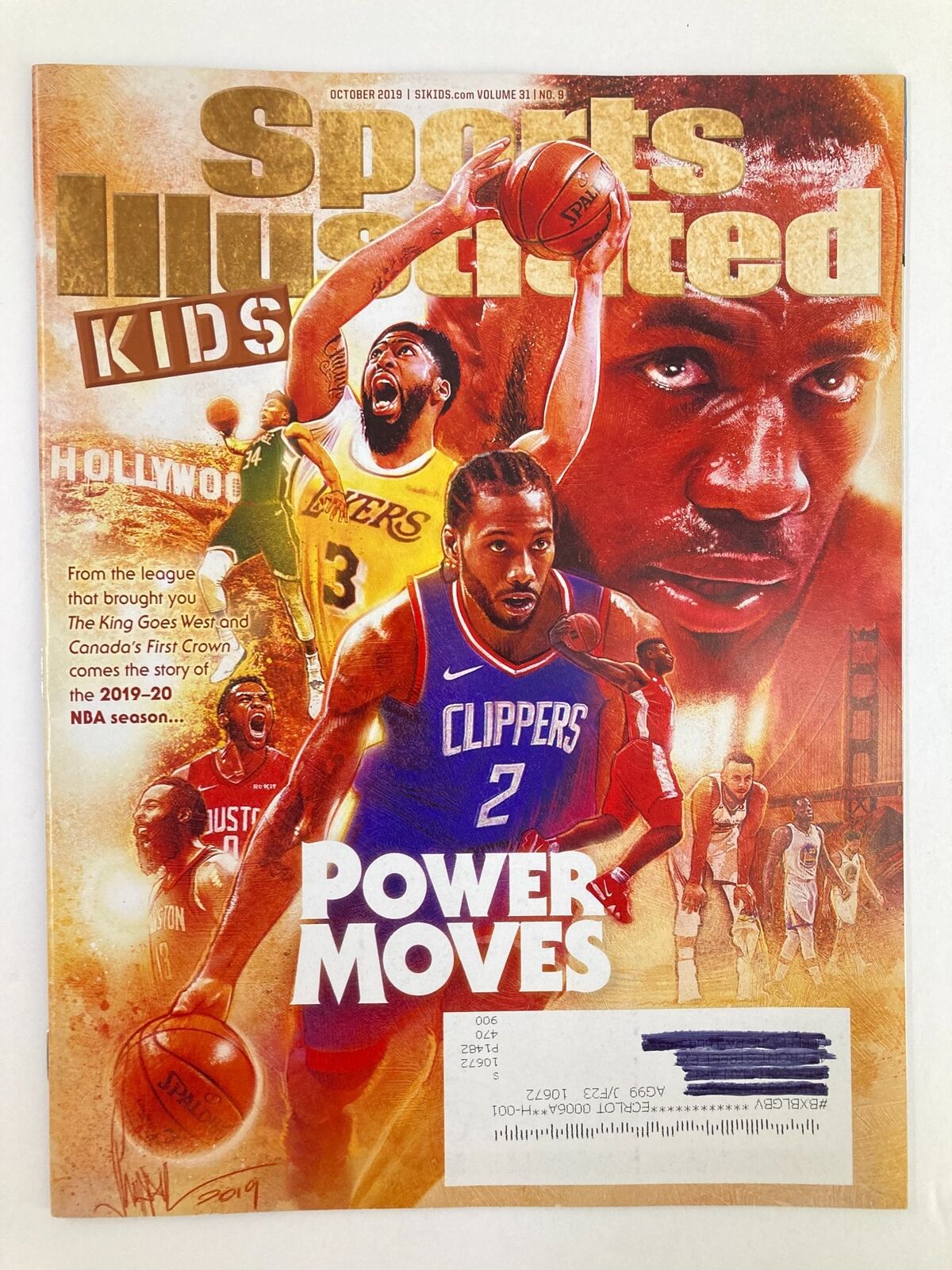 Cover of Sports Illustrated Kids Magazine October 2019 Vol 31 #9 featuring Kawhi Leonard, showcasing basketball action and vibrant imagery highlighting his dynamic performance in the NBA.
