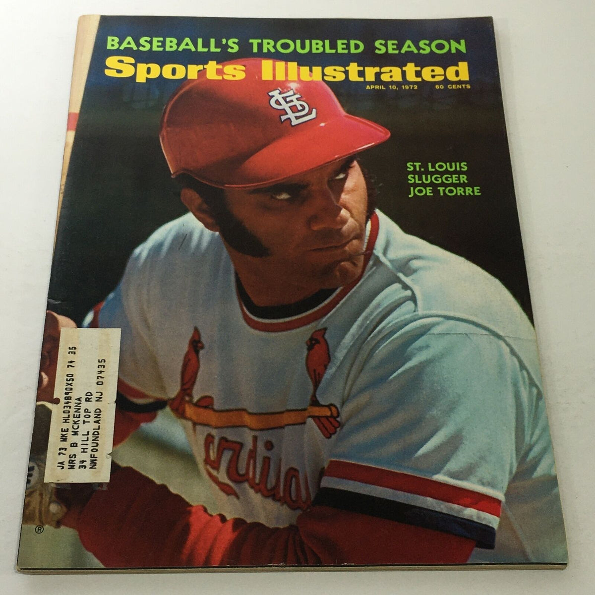 Cover of Sports Illustrated dated April 10, 1972 featuring St. Louis Slugger Joe Torre, showcasing him in a baseball uniform and cap.