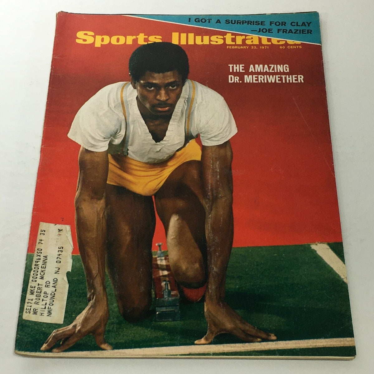 Sports Illustrated cover from February 22, 1971 featuring 'The Amazing Dr. Meriwether', showcasing a male athlete in a starting pose.