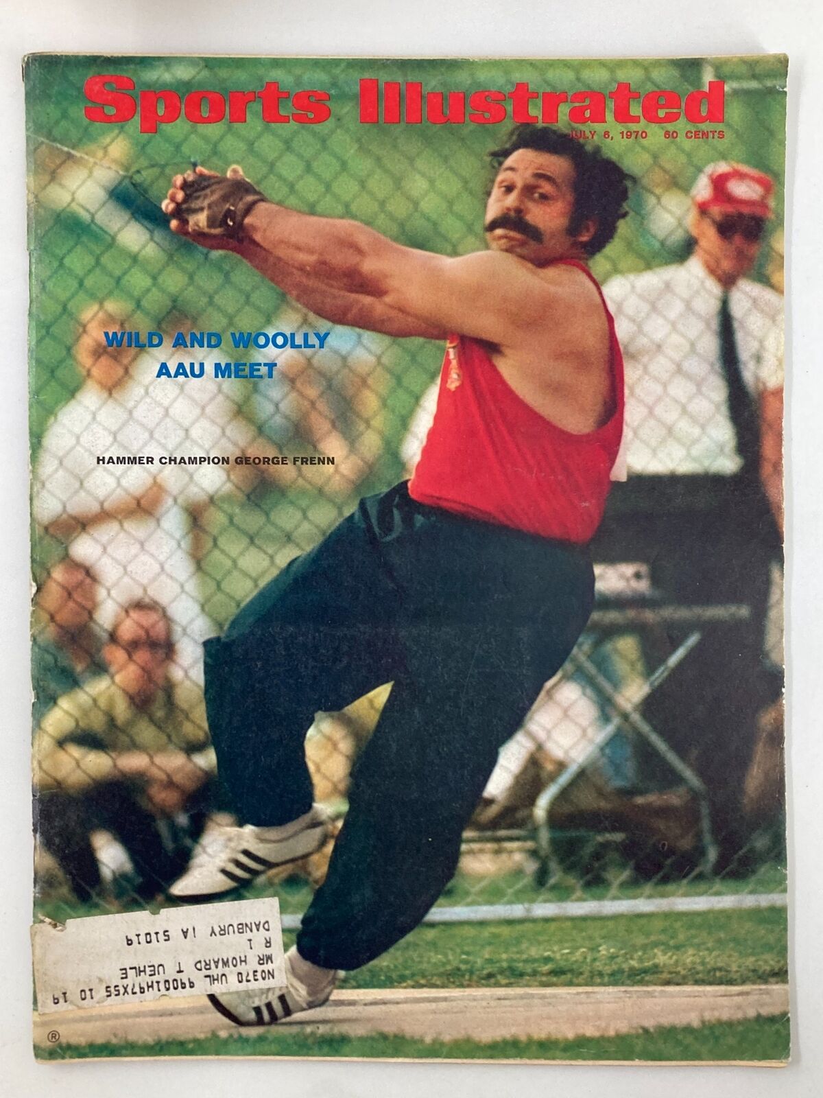 Cover of Sports Illustrated Magazine from July 6, 1970, featuring Hammer Champion George Frenn in action during the Wild and Woolly AAU Meet.