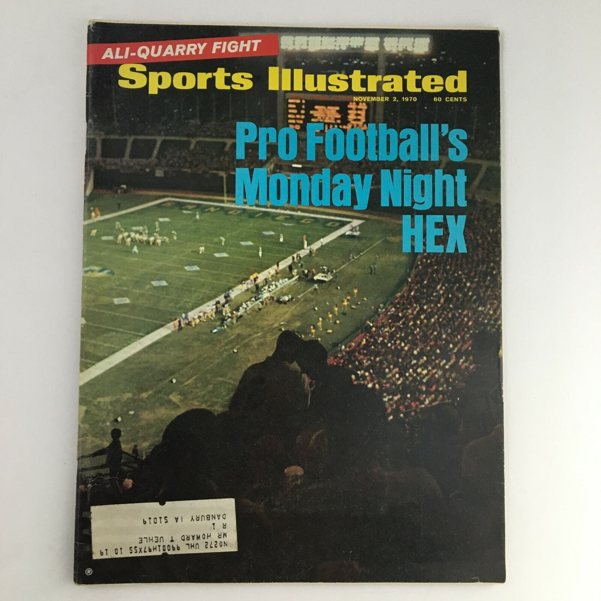 Cover of Sports Illustrated Magazine, November 2, 1970, featuring the title 'Pro Football's Monday Night HEX' with an image from a football game.