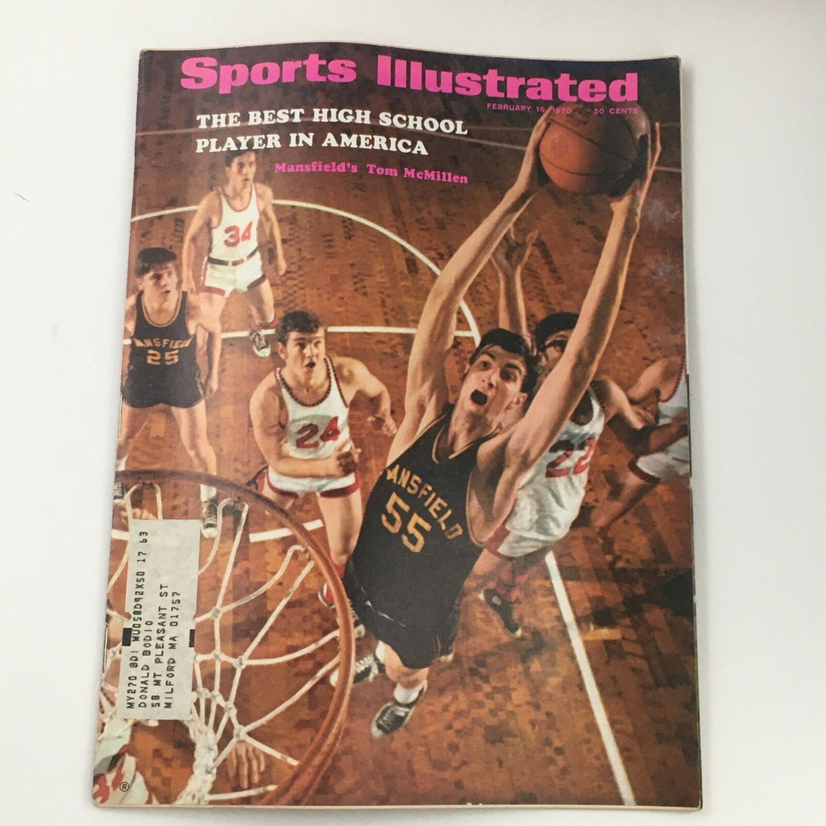 Cover of Sports Illustrated Magazine dated February 16, 1970 featuring Mansfield's Tom McMillen, showcasing a basketball action shot with players in a gymnasium, highlighting McMillen as the best high school player in America.