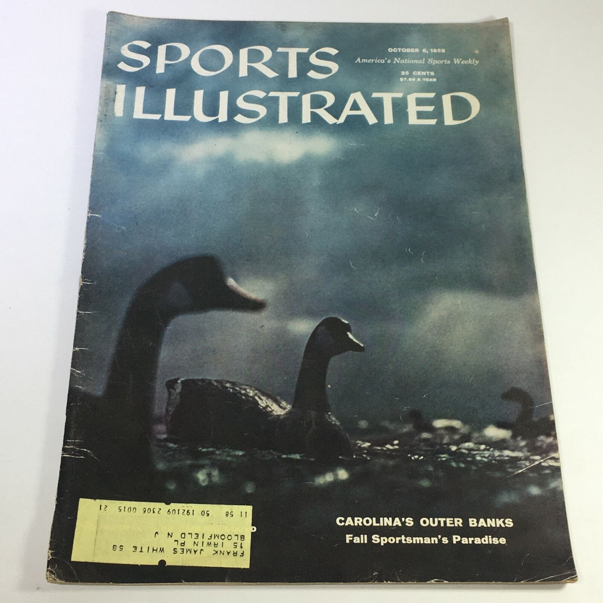 VTG Sports Illustrated Magazine from October 6, 1958 featuring Carolina's Outer Banks cover with waterfowl imagery.