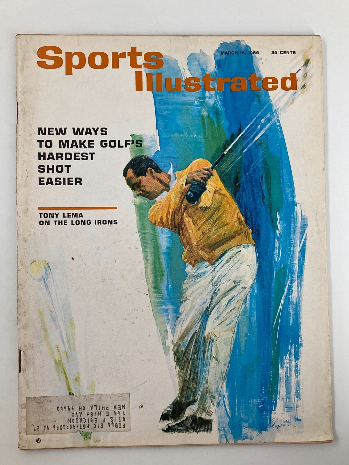 Cover of VTG Sports Illustrated Magazine from March 15, 1965 featuring an illustration of golfer Tony Lema discussing techniques for mastering long irons in golf.