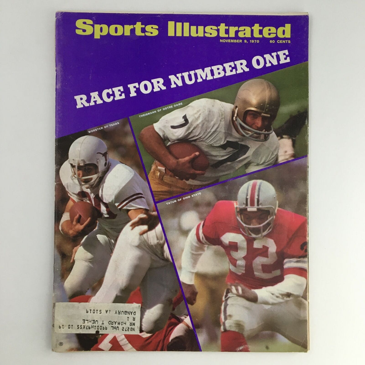 Sports Illustrated Magazine November 9 1970 Football Worster, Theisman & Tatum