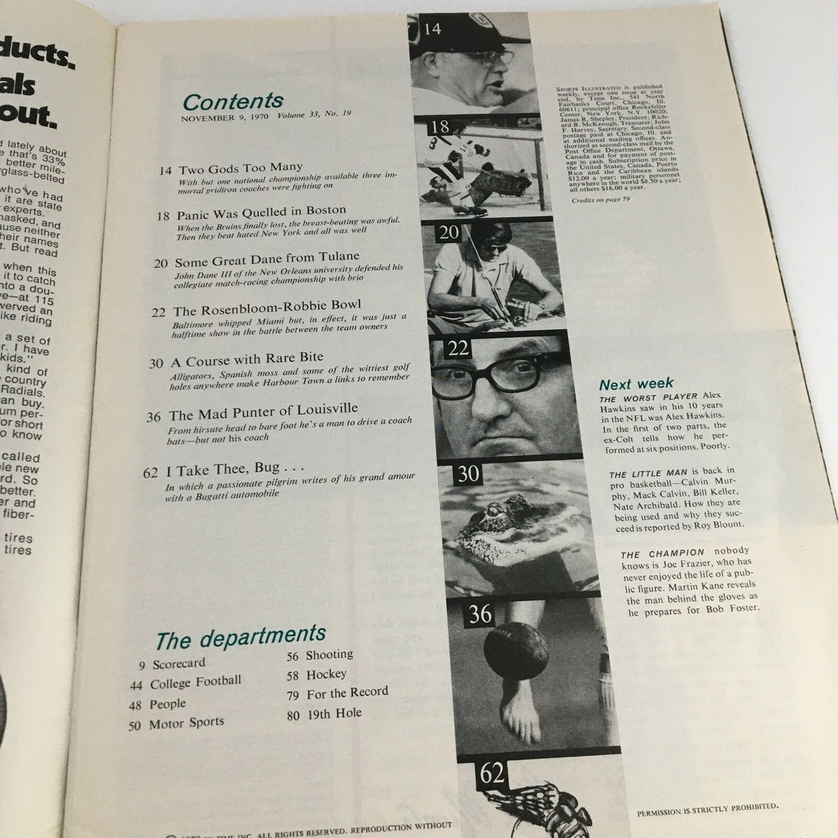 Sports Illustrated Magazine November 9 1970 Football Worster, Theisman & Tatum
