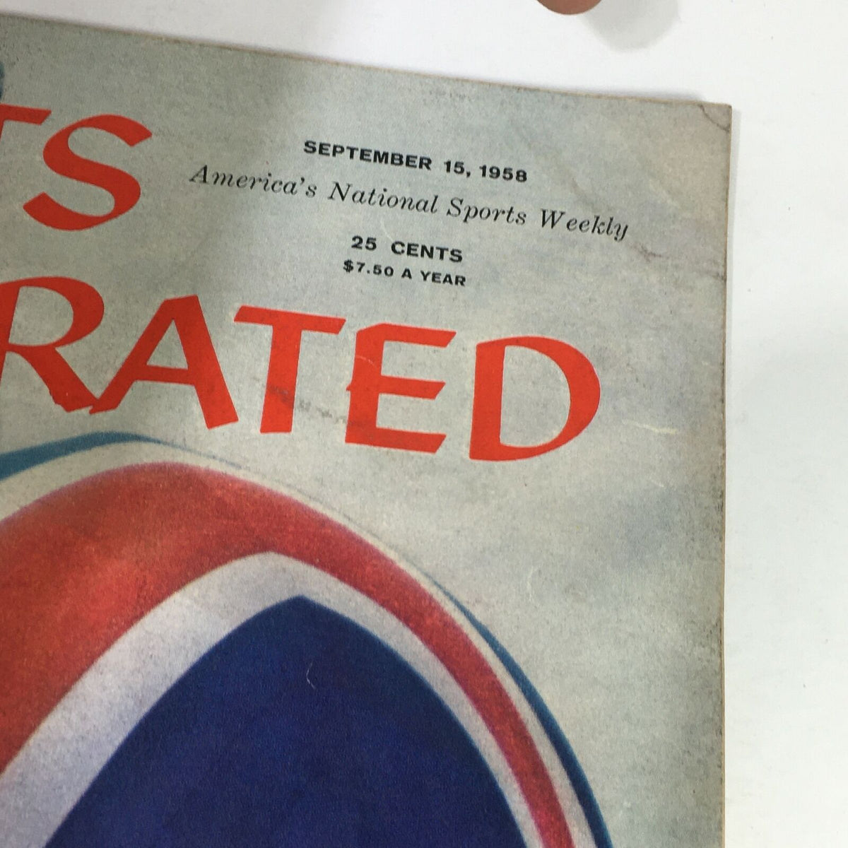 Close-up of the title and date on the cover of VTG Sports Illustrated Magazine September 15 1958, showcasing the magazine's vintage appeal and historical significance.