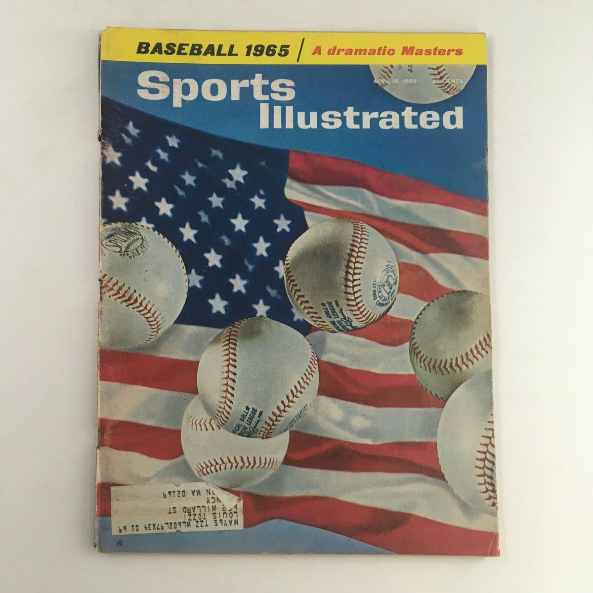 Cover of Sports Illustrated Magazine, April 19, 1965, featuring baseball and an American flag background, highlighting a pivotal year in baseball history.
