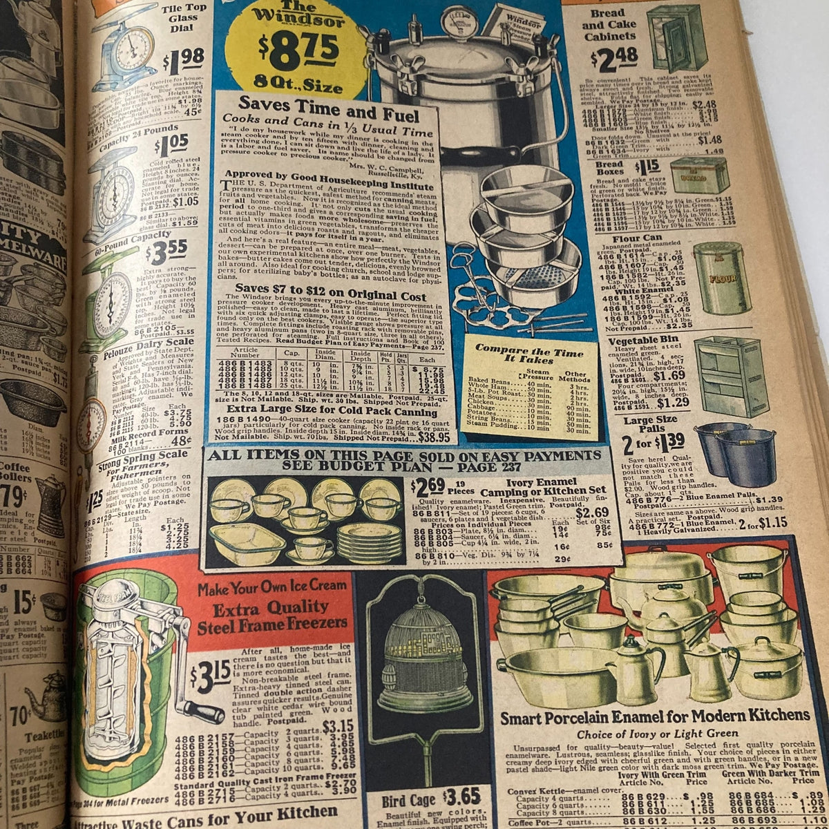 Spring & Summer 1931 Montgomery Ward & Co. Catalogue No. 114 Portland showcasing kitchenware and household goods including pressure cookers, canning supplies, and storage bins.