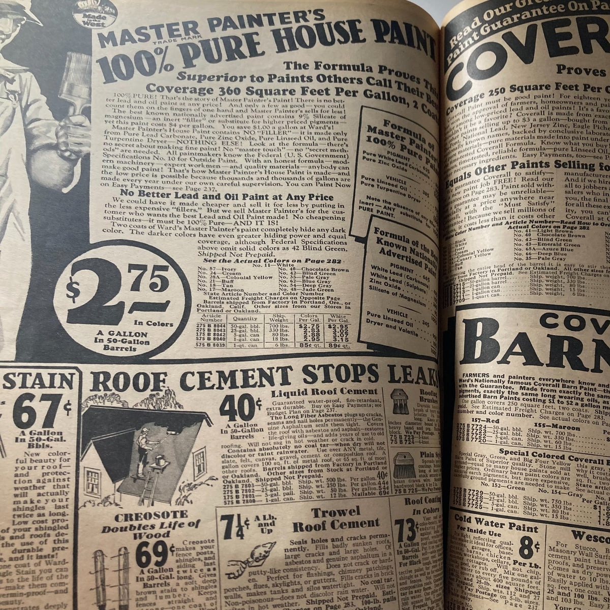 Spring & Summer 1931 Montgomery Ward & Co. Catalogue No. 114 Portland featuring home improvement items like Master Painter's pure house paint and various roof cement products.
