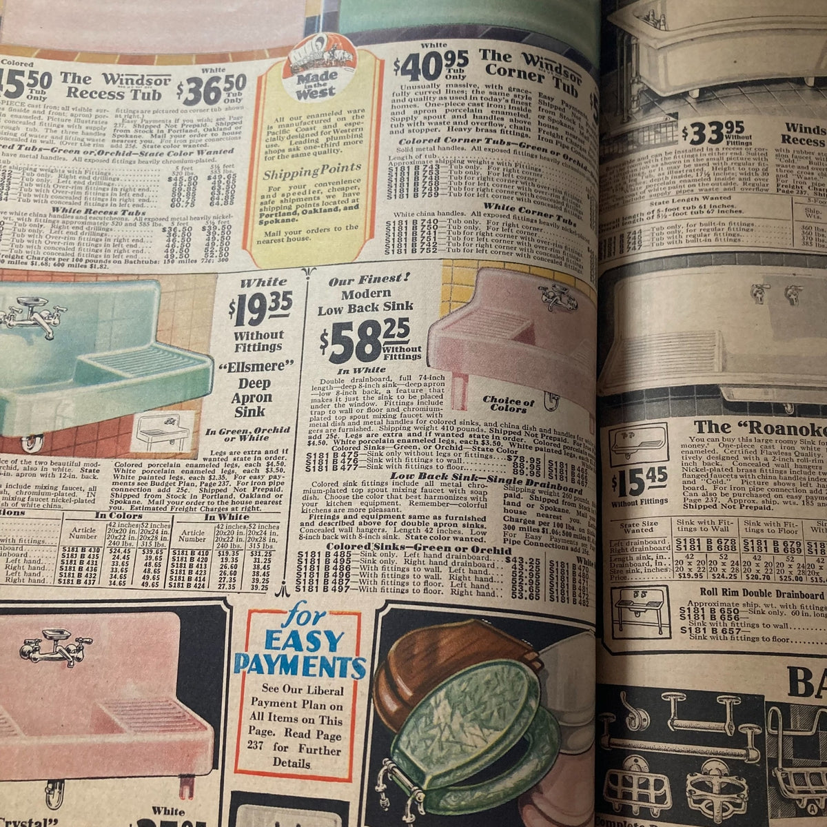 Spring & Summer 1931 Montgomery Ward & Co. Catalogue No. 114 Portland displaying bathroom fixtures including various types of sinks and tubs.