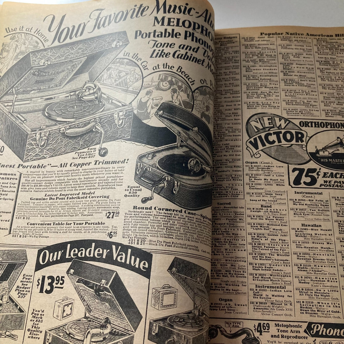 Spring & Summer 1931 Montgomery Ward & Co. Catalogue No. 114 Portland, with advertisements for portable phonographs and phonograph accessories.