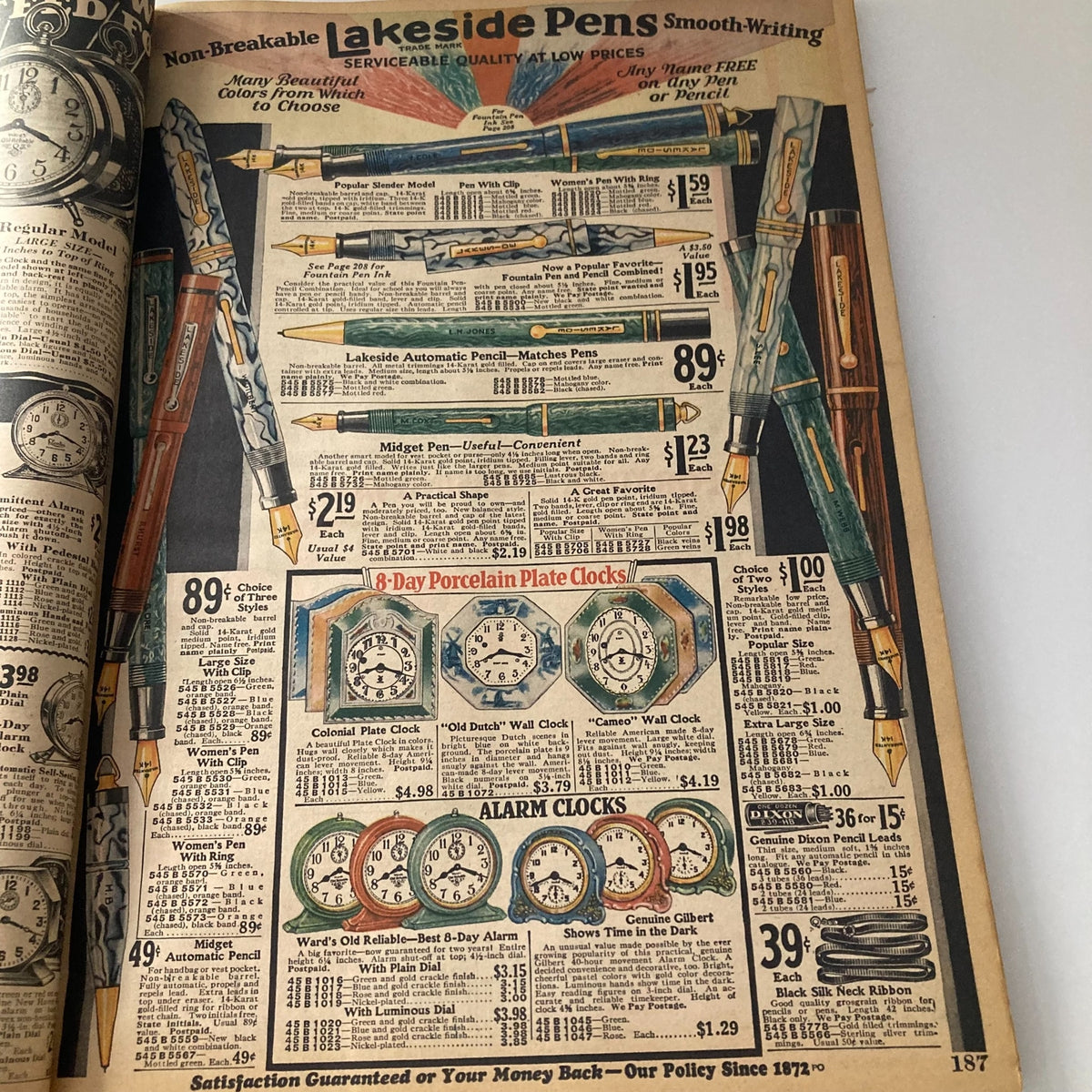 Spring & Summer 1931 Montgomery Ward & Co. Catalogue No. 114 Portland showcasing Non-Breakable Lakeside Pens with detailed pricing and description of writing instruments.