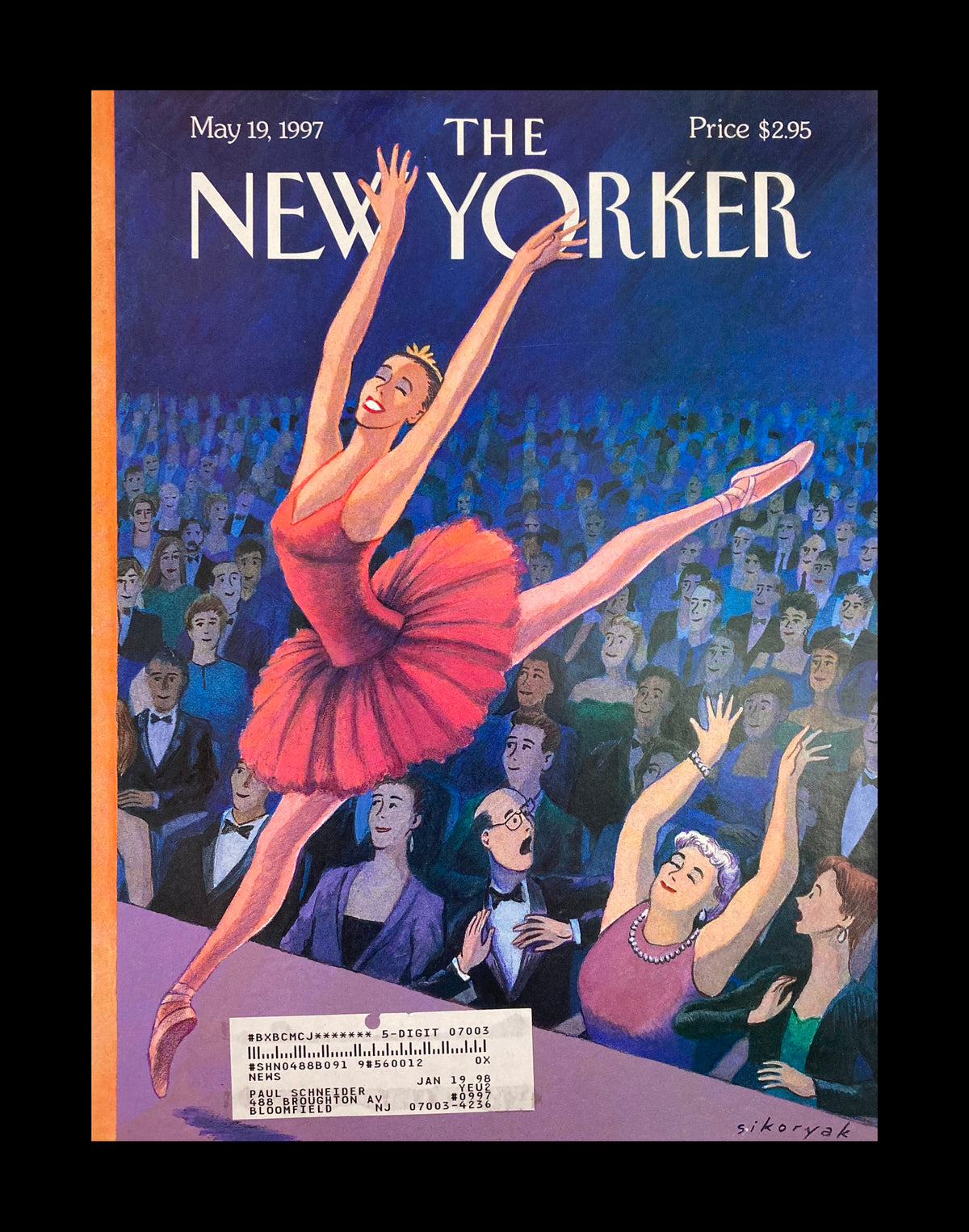 Cover of The New Yorker May 19, 1997 featuring 'The Fan' by Robert Sikoryak, depicting a ballerina performing gracefully with an enthusiastic audience in the background.