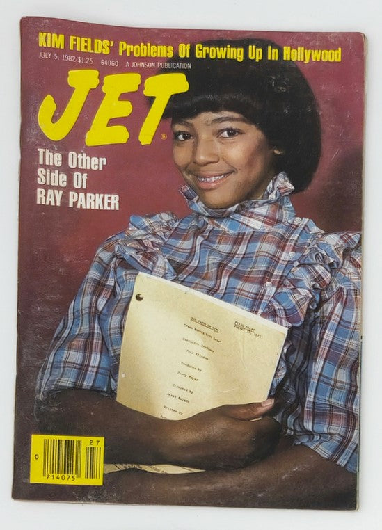 Cover of VTG Jet Magazine dated July 5, 1982, featuring the title 'The Other Side of Ray Parker' with a smiling woman in a plaid shirt holding a script, showcasing cultural insights.