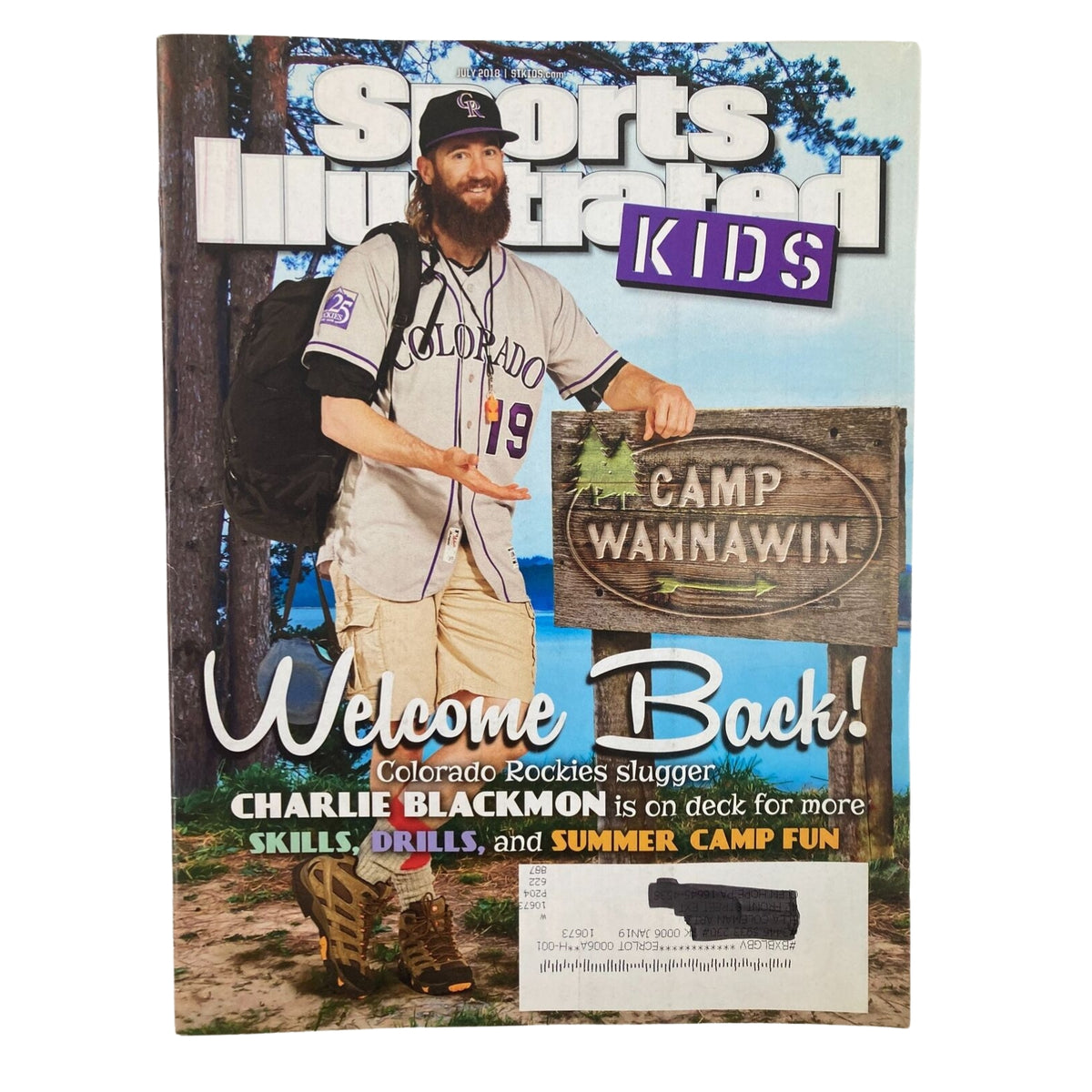 Cover of Sports Illustrated Kids magazine featuring Charlie Blackmon with the sign 'Camp Wannawin', capturing a playful sports theme, part of the Lot of 6 2000s Sports Illustrated Kids Collection Magazine LeBron James NO CARDS.