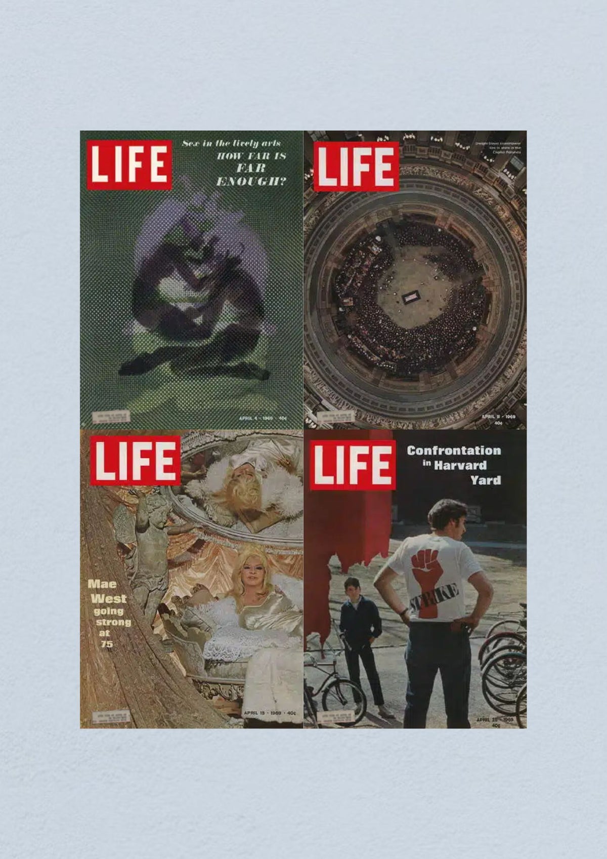 Life Magazine April 25, 1969 cover highlighting a significant confrontation in Harvard Yard, capturing the spirit of the 1960s.