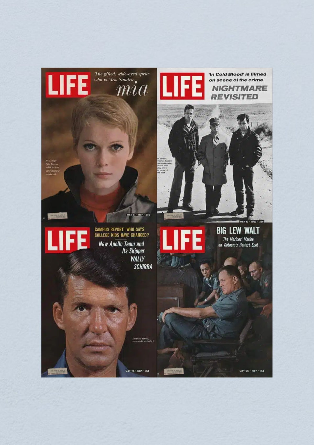 Life Magazine Lot of 4 Full Month of May 1967 featuring the cover of the May 26 issue showcasing U.S. Marines in Vietnam.