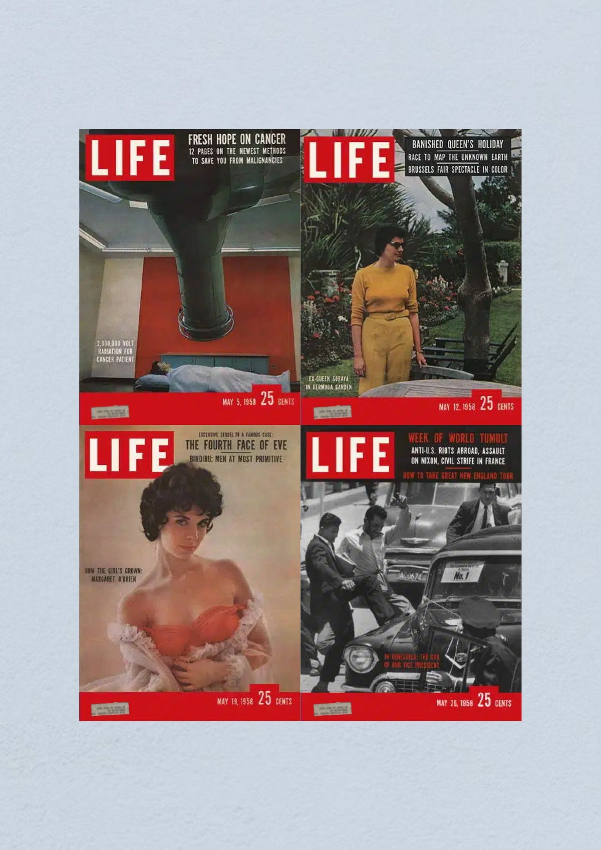 Life Magazine Lot of 4 Full Month May 1958 - Cover of the May 26 issue depicting a political scene in Venezuela, reflecting significant social unrest of the era.
