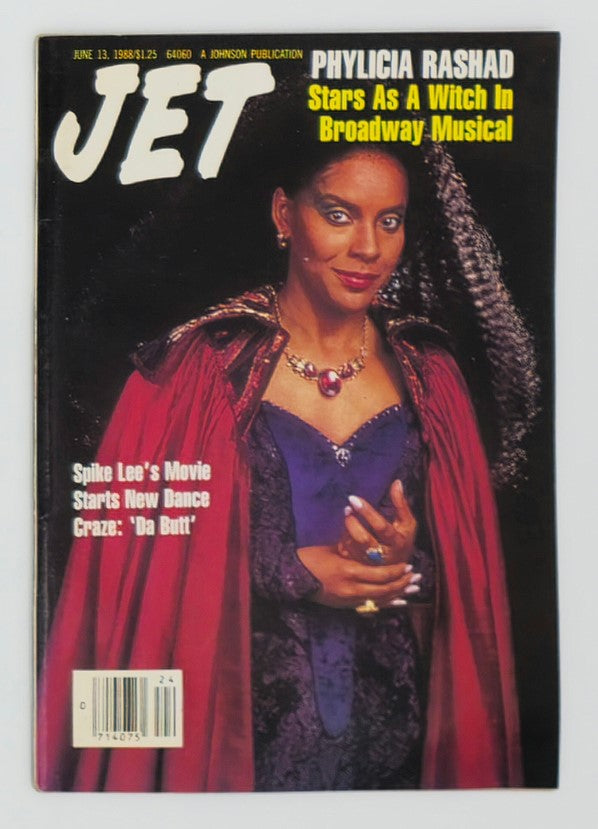VTG Jet Magazine June 13 1988 featuring Phylicia Rashad on the cover, dressed in a Broadway musical costume, alongside a feature on Spike Lee's movie and the dance craze 'Da Butt'.